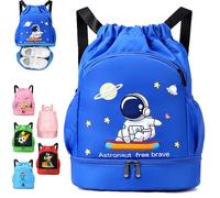 YOUYIKE Niños Mochila de Fitness, Deportiva Impermeable Bolsa de Playa, Bolsa para Viajes de Gimnasio, Adecuado Chico Chica Bolsa Deport, Mochila Con Cordón Astronauta, Azul Real