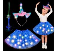 YOUYIKE Vestido de princesa de unicornio para niña, disfraz de unicornio luminoso, varita mágica LED para Halloween, carnaval, cosplay, cumpleaños, fiesta, disfraces de carnaval para niños