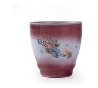 YOUYIMEI Taza alta de porcelana con degradado floral - Taza de té de 140 ml con borde rojo, 6,8 cm × 7 cm, vajilla botánica