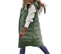 YOUYING Chaleco largo acolchado para mujer, sin mangas, con capucha, talla grande, para invierno, cálido, con cremallera, abrigos acolchados para exteriores, verde, X-Large