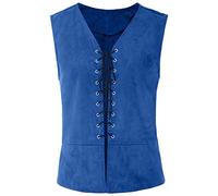 YOUYING Chaleco medieval para hombre, con cordones, cuello en V, retro, renacentista, pirata, vintage, gótico, steampunk, disfraz de Halloween, a# azul, Small