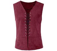 YOUYING Chaleco medieval para hombre, con cordones, cuello en V, retro, renacentista, pirata, vintage, gótico, steampunk, disfraz de Halloween, a# rojo, Large