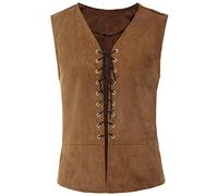 YOUYING Chaleco medieval para hombre, con cordones, cuello en V, retro, renacentista, pirata, vintage, gótico, steampunk, disfraz de Halloween, A# Marrón, Medium
