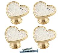 YOUYOUULU 4 pomos de latón dorado con forma de corazón, pomos de gabinete de cristal blanco, muebles de cobre dorado, manijas de tocador (cristal blanco)