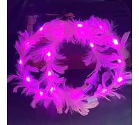 YOVECATHOU Corona de plumas LED, diadema con halo de ángel, diadema para niñas y mujeres, cosplay, fiesta de Halloween (rosa)