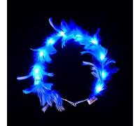 YOVECATHOU Corona de plumas LED, diadema con halo de ángel, para niñas, mujeres, cosplay, Halloween, vacaciones (azul)