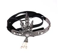 YOVECATHOU Diadema de los años 20 del Gran Gatsby con perlas y diamantes de imitación para mujer, cosplay, fiesta de disfraces (negro)