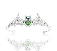 YOVECATHOU Diadema de murciélago de vampiro barroco, diadema gótica para boda, diadema punk, corona para Halloween, disfraz de cosplay (plata con piedra verde)