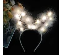 YOVECATHOU Diadema de orejas de conejo con luces LED para fiesta, diadema luminosa para disfraz de niña (blanco cálido)