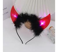 YOVECATHOU Diadema LED de cuerno de diablo, aro de pelo para cosplay, cuernos de buey, accesorios para el cabello para Halloween, suministros de fiesta de Navidad (rojo)