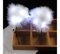 YOVECATHOU Diademas con luces LED con orejas de gato, diadema de pelo sintético para Halloween, cosplay, disfraz de fiesta de Navidad (blanco frío)