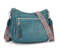 YOVIEE Bolso bandolera para mujer, de tamaño mediano, de piel vegana suave, bolso de hombro para mujer, bolso de la compra con cremallera y correa ajustable para mujer, A4-pavo real-8625