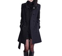 Yowablo - Abrigo de Invierno de Mujer de Manga Larga y con cinturón, diseño Suelto Negro XL