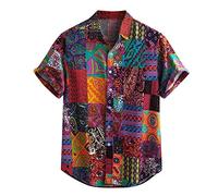 Yowablo Camisa Blusa Hombre Colorido Verano Manga Corta Botones Sueltos Hawaiano Casual, 1 multicolor., XXL