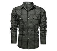 Yowablo Camisa para hombre de manga larga, de algodón, lavada, estilo militar, más tallas, 2verde., XL