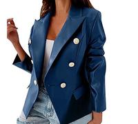 Yowablo Chaqueta de mujer nuevo delgado cuero cuello alto cremallera costura color sólido, 11 azul, M