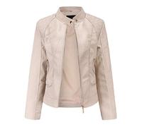 Yowablo Chaqueta de mujer nuevo delgado cuero cuello alto cremallera costura color sólido, 4 café, XXXXL