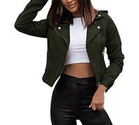 Yowablo Chaqueta de mujer nuevo delgado cuero cuello alto cremallera costura color sólido, 7verde, M