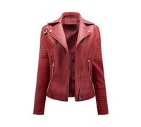 Yowablo - Chaqueta para mujer de piel con cuello alto, cremallera de costura monocromática 4 rojo XXL