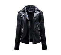 Yowablo - Chaqueta para mujer de piel con cuello alto, cremallera de costura monocromática 4negro XXL
