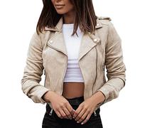 Yowablo - Chaqueta para mujer de piel con cuello alto, cremallera de costura monocromática beige XXXL