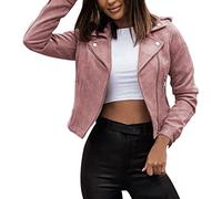 Yowablo Chaqueta para mujer New Slim de cuero con cuello alto y cierre de cremallera de un solo color, rosa, L