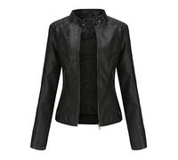 Yowablo Chaqueta para mujer New Slim de piel, cuello alto con cremallera, color liso, 1 negro, L