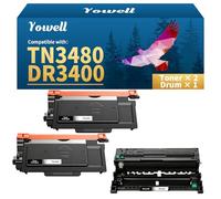 Yowell 2 cartuchos de tóner TN3480 y 1 tambor DR3400 compatible con Brother TN3480 DR3400 tambor para Brother HL-L5100DN HL-L5000D HL-L5100DNT HL-L5200DW HL-L6200DW, MFC-L5750DW MFC-L5700DW