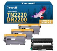 Yowell 3 cartuchos de tóner TN2220 y 1 tambor DR2200 compatible con Brother TN2220 DR2200 para Brother DCP-7055 Toner DCP-7055W DCP-7060D 7065DN 7070DW, MFC-7360N 7860DW 7460DN, HL-2130 22200 2230