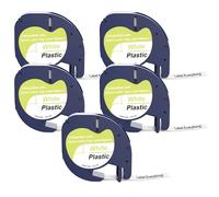 Yowell 5X Cinta - Recambio Compatible con Dymo Letratag Recambio 12mm x 4m, Cinta Compatible für Dymo Letratag 200B LT-100H XR LT-100T, Negro sobre Blanco Cintas de Etiquetas 91221 S0721660