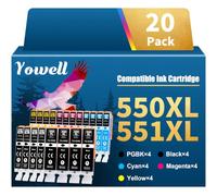 Yowell Compatible con Canon 550XL 551XL PGI-550XL CLI-551XL (paquete de 20) | Cartuchos de tinta para Canon Pixma IP7250 MX925 IX6850 IP7200 MX920 MX725 MG5450 MG5550 MG5600 MG5650 MG6450 MG7150