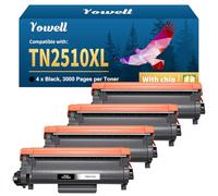 Yowell TN2510XL Compatible para Brother TN2510XL TN2510 XL para HL-L2400DWE Toner HL-L2400DW MFC-L2835DW MFC-L2800DW MFC-L2860DWE DCP-L2620DW DCP-L2627DW DCP-L2660DW TN2510 XL With Chip (Black 4