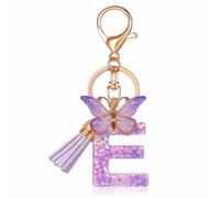 Yowfond Llavero niña con letra y mariposa, iniciales llavero para mujer, llavero personalizado, idea de regalo para niñas y mujeres, Lila-e., M