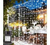 yowin Cortina Luces Navidad Exterior 3x3M 300 LED Luz de Navidad con Enchufe, Temporizador, 8 Modos Luces Ventana Impermeable Luce Cascada para Hogar Balcon Escaparates Interior Decoración - Blanco