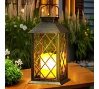 Yowin Farolillos Solares Exterior Grande Lampara Jardin con Vela Parpadeante, Vidrio Templado, Farol Solar Impermeable Lampara Exterior Mesa, Linterna para Adornos Jardin Terraza Balcón Decoracion