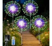 yowin Lámpara solar exterior jardín 4x120 LED fuegos artificiales solares con mando a distancia 8 modos impermeable iluminación exterior solar de diente de león para jardín o patio Deco