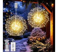 Yowin - Lote de 2 luces de fuegos artificiales de 198 LED de alambre | 8 modos, con mando a distancia, luces colgantes impermeables para decoración de interiores y exteriores