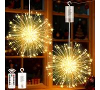 yowin Luces artificiales de fuegos artificiales con batería de 2 unidades, 180 LED, luces decorativas, cadena de 8 modos, luces de Navidad con mando a distancia, temporizador, IP65, impermeable, para