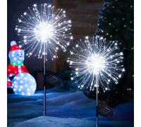 yowin Luces solares de fuegos artificiales, paquete de 2, 120 luces LED solares de jardín de Navidad, 8 modos, luz de luciérnaga de Navidad, luz de estaca de estrella con alambre de cobre impermeable