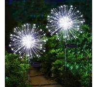yowin Luces solares de fuegos artificiales para jardín, paquete de 2 unidades de 120 luces LED solares de Navidad, luces de estaca de jardín de luciérnagas, 8 modos de luces de alium, luces solares