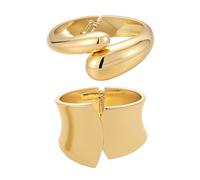 Yowivon Brazaletes en Oro para Mujeres, Juego de Pulseras Lágrima Gruesas de 2 Piezas, Pulsera Apilable y Gruesa Sin Barniz con Bisagras, Regalos de Joyería para Navidad/San Valentín/Cumpleaños