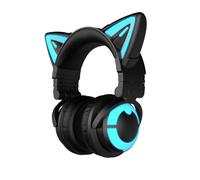 YOWU Auriculares con orejas de gato, lindos auriculares para juegos con Bluetooth 5.2 para PC/PE/Switch/PS4/PS5, micrófono integrado y efecto de luz RGB personalizable para los amantes del anime