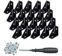 YOYEAH 20 unidades de conectores angulares - Ángulo de esquina de metal negro para construcción de muebles, conectores de cama y bordes de escritorio - Conector de esquina universal para ángulos de