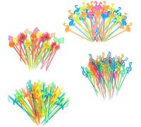 YOYEAH 200 Piezas Brochetas Frutas Niños, Picos Comida Reutilizables, 4 Diseños (Espadas, Notas, Póquer, Flamingo) para Lonchera