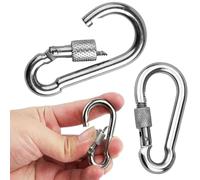 YOYEAH Juego de 2 mosquetones de rosca de acero inoxidable superfuertes: mosquetón grande y resistente, mosquetón con cierre de rosca, mosquetón de seguridad para camping, escalada, capacidad de carga