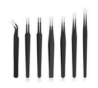 YOYEAH Juego de 5 pinzas de precisión de acero inoxidable para fabricación de joyas, reparación electrónica y manicura, antiestáticas y antideslizantes, con puntas y pinzas curvas, para manualidades y