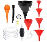 YOYEAH Juego de embudo de llenado con bomba de mano y manguera extraíble - 8 piezas de embudo de gasolina y aceite para coche, taller y cocina, incluye colador y absorbente de aceite, versátil y