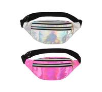 YOYEAH Riñonera para mujer, 2 unidades, impermeable, para deportes al aire libre, multicolor, elegante compañero para fiestas, festivales, viajes y actividades deportivas, Rosa Plata, talla única