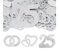 YOYEAH Scatter Decoración Boda de Plata 25-120 Piezas Confeti de Purpurina con Números, Círculos Dobles, Motivos de Corazón - Decoración de Mesa de Boda de Plata para el 25 Aniversario