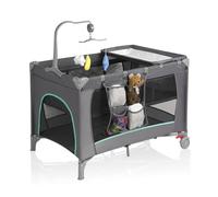 YoYiCuna Pack and Play, cuna portátil con cambiador | Cuna plegable de viaje y corralito | Diseño seguro certificado JPMA | Malla transpirable + lavable | Bolsa de transporte incluida (B-gris)